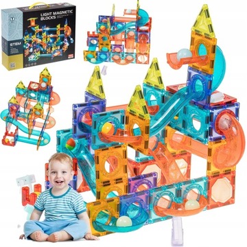 БОЛЬШИЕ МАГНИТНЫЕ КОНСТРУКЦИОННЫЕ БЛОКИ, СВЕТЯЩАЯСЯ ШАРОВАЯ ДОРОЖКА, 110 шт.