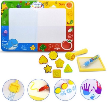 ВОДНЫЙ КОВРИК ДЛЯ РИСОВАНИЯ ВОДОЙ, РУЧКИ, ШТАМПЫ, ВАЛИЦ