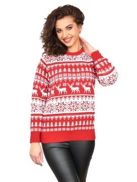 ŚWIĄTECZNY SWETER NORWESKI BOŻENARODZENIOWY CZERWONY GWIAZDKI ŚWIĘTA S