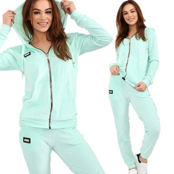 DRES DAMSKI WELUROWY KOMPLET 38/40 M/L MIĘTOWY