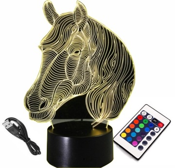 LAMPKA 3D Koń Głowa 16 kolorów RGB Pilot
