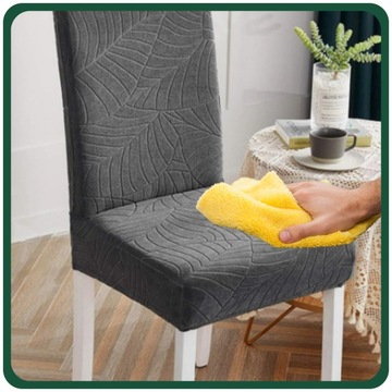 ПОКРЫТИЕ НА СТУЛ ТЕМНО-СЕРЫЙ ВЕЛЮРОВЫЙ ЖАККАРДОВЫЙ УЗОР ЭЛАСТИЧНЫЙ ТОЛСТЫЙ
