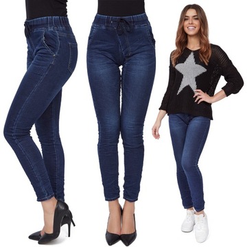 828_ XS/34_ SPODNIE JEANS Z GUMĄ WIĄZANE W PASIE