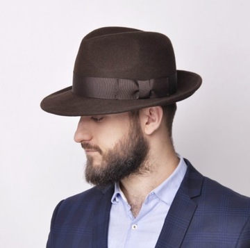 Kapelusz męski fedora BOGART podszewka brąz 56