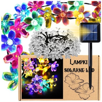 LAMPKI OGRODOWE GIRLANDA SOLARNA LED KWIATKI NA TARAS DO OGRODU 50LED 7M