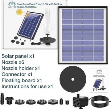 AISITIN Солнечный садовый фонтан 6,5 Вт 6 наконечников