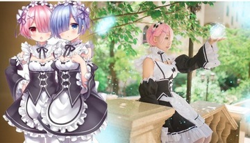 Cosplay Anime Lolita Re Zero Rem Ram Maid sukienka