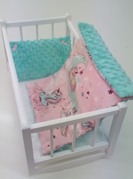 KOŁYSKA DREWNIANA BIAŁA dla lalek POŚCIEL MATERAC