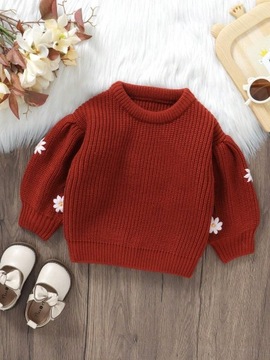 Shein Dziewczęcy sweter burgundowy z kwiatmi 18-24M