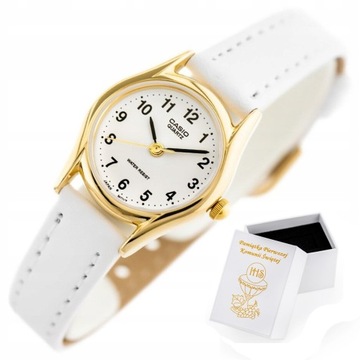 Zegarek CASIO dla dziewczynki NA KOMUNIĘ cyfry skórzany +BOX + TOREBKA
