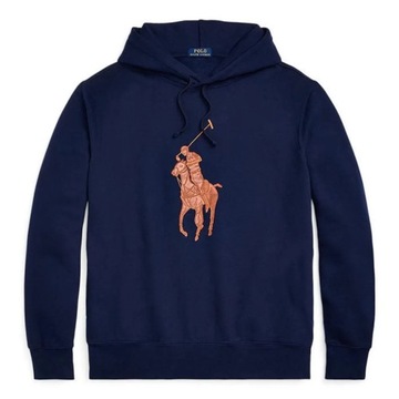 Bluza Ralph Lauren brązowe skórzane logo granatowa - XL