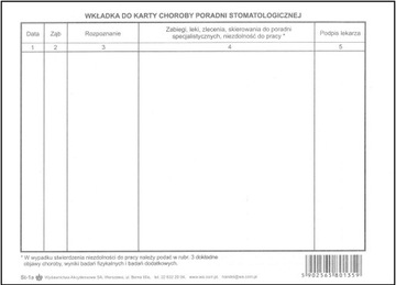 WKŁADKA DO KARTY CHOROBY PORADNI STOMATOLOGICZNEJ