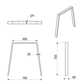 Металлическая ножка для письменного стола 75х72 черная LOFT URIS BASIC