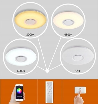 LAMPA SUFITOWA RGB Z GŁOŚNIKIEM BLUETOOTH LED 60W Z PILOTEM APLIKACJA APP