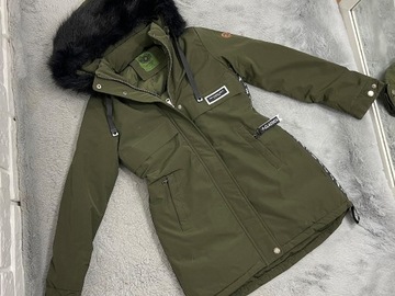 ЖЕНСКАЯ ЗИМНЯЯ УЛИНЕННАЯ ТЕПЛАЯ КУРТКА С КАПЮШОНОМ, ПОВЕРНУТЫЙ M