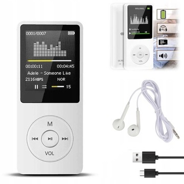 ODTWARZACZ MP3 Z LCD Z SŁUCHAWKAMI SŁUCHAWKI WYŚWIETLACZ MUZYKIDO PIOSENEK