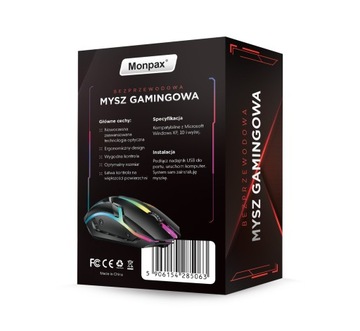 MYSZKA GAMINGOWA MYSZ DLA GRACZY BEZPRZEWODOWA KOMPUTEROWA LED RGB 3600 DPI