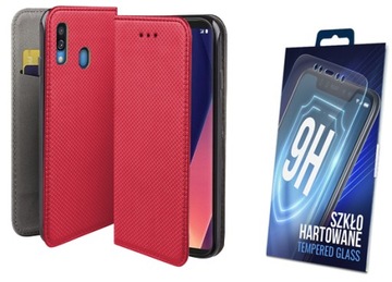 ETUI Z KLAPKĄ DO SAMSUNG GALAXY A40 CZERWONY+SZKŁO