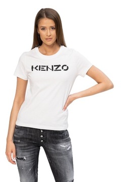 KENZO - biały t-shirt damski z czarnym logo r. L