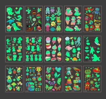 Татуировки детские СВЕТЯЩИЕСЯ В ТЕМНОТЕ 15 ДЕТСКИЙ ЛИСТ 170 шт.