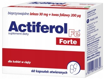 Actiferol Fe Forte 30mg Innowacyjne Żelazo + Kwas Foliowy 60 Kapsułek