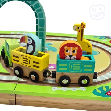 DREWNIANY POCIĄG KOLEJKA ZOO CIUCHCIA NA MAGNES TOR W WALIZCE TOOKY TOY