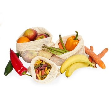 ПАКЕТЫ ДЛЯ ОВОЩЕЙ И ФРУКТОВ хлопчатобумажные пищевые многоразовые, 6 шт.