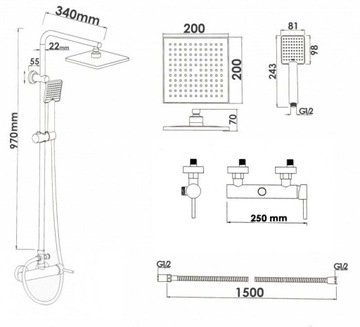 Душевой набор накладной, отдельностоящий смеситель для умывальника, черный лофт