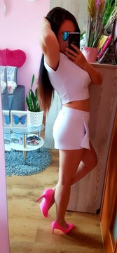 БЕЛЫЙ КОМПЛЕКТ БЛУЗКА ТОП + АСИММЕТРИЧНЫЕ ШОРТЫ С КАРМАНАМИ XS