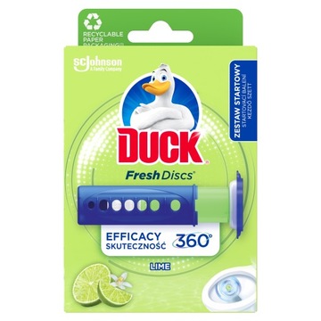 DUCK FRESH DISCS KRĄŻKI ŻELOWE DO WC + UCHWYT LIMONKOWE DZIAŁANIE DO 6 TYG