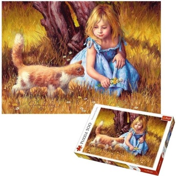 PUZZLE 500EL W CENTRUM UWAGI DZIEWCZYNKA Z KOTEM OBRAZ JIM DALY TREFL