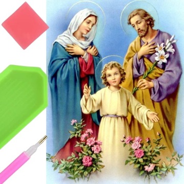 DUŻY HAFT DIAMENTOWY 50x40 DIAMOND PAITING MOZAIKA ŚWIĘTA RODZINA JEZUS