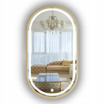 LUSTRO LED W ZŁOTEJ RAMIE ŁAZIENKOWE OWALNE 80x45 CM + Włącznik