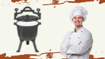 Казан эмалированный, чугунный ОХОТНИЧИЙ ГОРШОК, венгерский, для костра ГРИЛЬ, 8л.