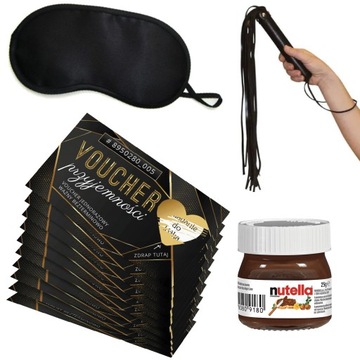 ZESTAW ZDRAPKI MIŁOŚCI PAR Prezent Kupon VOUCHER + PEJCZ + OPASKA + NUTELLA