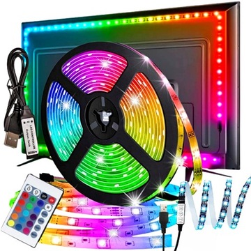KOLOROWA TAŚMA LEDOWA TV USB RGB PODŚWIETLENIE LED 2M 5V + PILOT LEDY