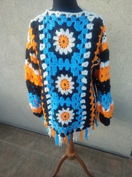 Sweter na szydełku handmade boho rękodzieło