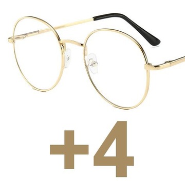 OKULARY metal KOREKCYJNE PLUSY +4 złote
