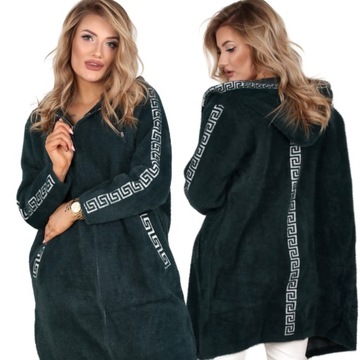 PŁASZCZ KURTKA ALPAKA PLUS SIZE CIEPŁA DŁUGA BUT ZIELONY-BIAŁY WZÓR 2148