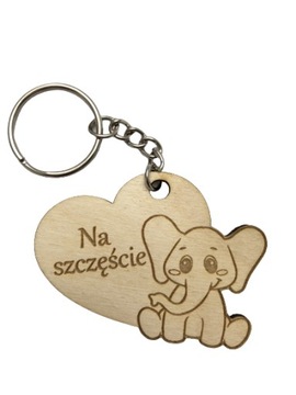 Słonik na szczęście serce brelok zawieszka drewno
