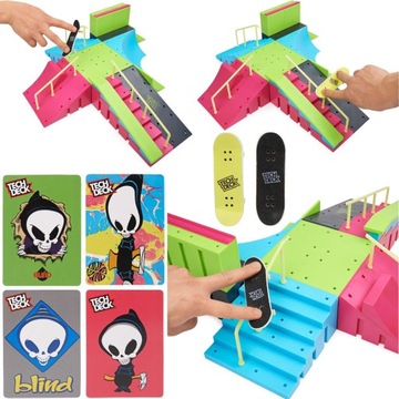 FINGERBOARD RAMPA NEON MEGA PARK INVASION SKATEPARK + 4 KARTY TRICKÓW