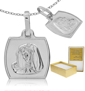 SREBRNY MEDALIK Z MATKĄ BOSKĄ PR. 925 + ŁAŃCUSZEK