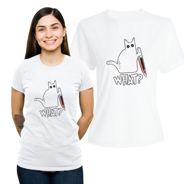 Koszulka Damska z Nadrukiem Bawełniany T-shirt na Prezent Kot What Kotek S