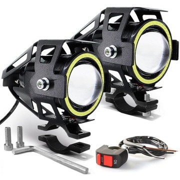 Мотоциклетные галогенки U7, белые стробоскопы, кольцо ANGEL EYES