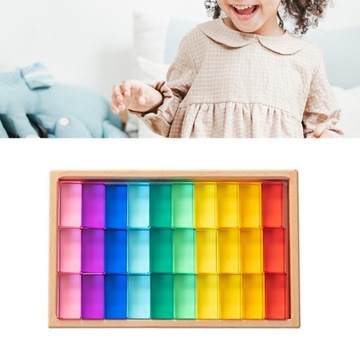 Радужные акриловые кубики с драгоценными камнями, игрушки Монтессори, идеальный подарок, гладкий кубик, 30 шт.