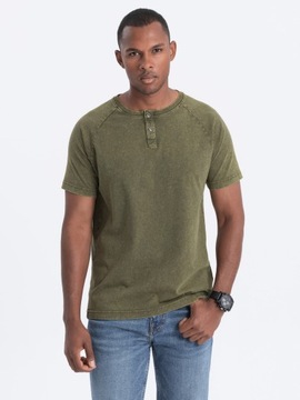 T-shirt męski henley ciemnooliwkowy V4 S1757 XL