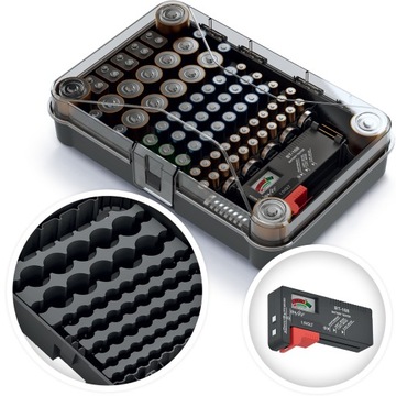 Органайзер для аккумуляторов с тестером аккумуляторов - 85 шт.