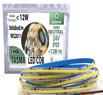 TAŚMA LED COB IP20 24V 360d Magic Pixel PŁYNĄCA WS2811 cyfrowa 1m NEUTRALNA