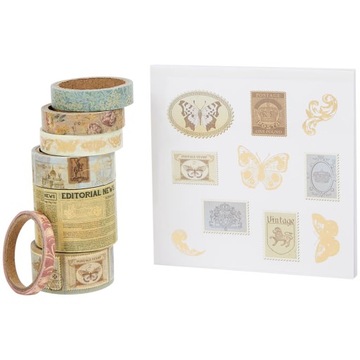 WASHI TAPE TAŚMA DEKORACYJNA PAPIEROWA 7 SZTUK NAKLEJKI KSIĄŻECZKA