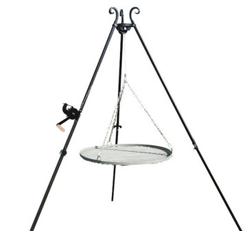 GRILL OGNISKOWY FI 80 CM CHROM TRÓJNÓG KOŁOWROTEK